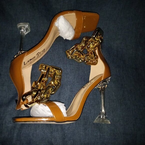 " CHAINED BLISS " Cognac Gold Chained Sandal ( BRAND NEW !!!!!!!!!!!!!!!!!!! - Picture 5 of 5